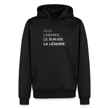 Papa Runner L'Homme La Légende Cadeau Coureur - Sweat à capuche Premium bio Homme - noir - Devant - Nico (187cm)
