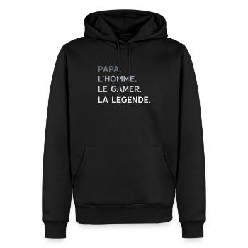 Papa Gamer L'Homme La Légende Cadeau Gaming - Sweat à capuche Premium bio Homme - noir - Devant - Nico (187cm)