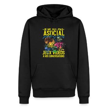 Pas Asocial Jeux Vidéos Humour Cadeau Ado Gamer - Sweat à capuche Premium bio Homme - noir - Devant - Nico (187cm)