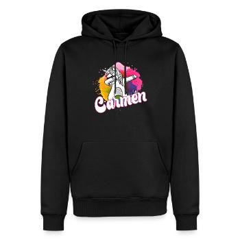 CARMEN - Beautiful name with dabbing unicorn - Men’s Premium Organic Hoodie - black - Front - Nico (187cm)