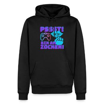 Pssst bin am zocken Gamer Geschenk - Männer Premium Bio Hoodie - Schwarz - Vorne - Nico (187cm)