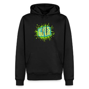 say less do more - Männer Premium Bio Hoodie - Schwarz - Vorne - Nico (187cm)