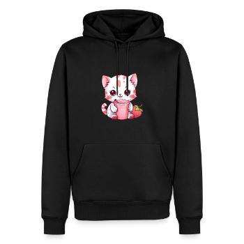 Kitten Cute Kawaii Bubble Tea Anime Girl - Men’s Premium Organic Hoodie - black - Front - Nico (187cm)