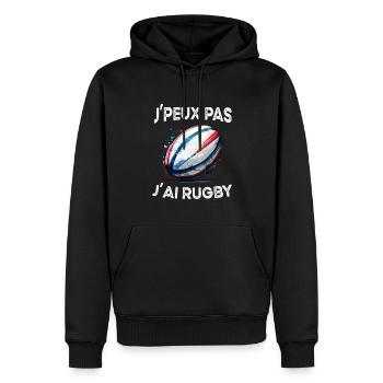 J'peux Pas J'ai Rugby Drôle Rugbyman Humour Design - Sweat à capuche Premium bio Homme - noir - Devant - Nico (187cm)