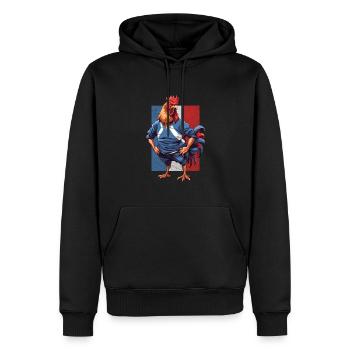 Maillot Rugby France Coq Homme Français 2023 - Sweat à capuche Premium bio Homme - noir - Devant - Nico (187cm)