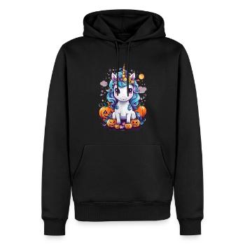 Einhorn Halloween Kürbis Kawaii - Männer Premium Bio Hoodie - Schwarz - Vorne - Nico (187cm)