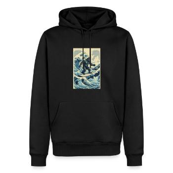 Surf Bigfoot Hokusai Japanisch Art Sasquatch - Männer Premium Bio Hoodie - Schwarz - Vorne - Nico (187cm)