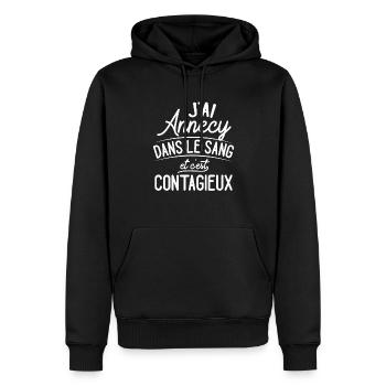 Annecy Dans Le Sang Cadeau Annéciens - Sweat à capuche Premium bio Homme - noir - Devant - Nico (187cm)