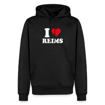 Ich liebe Reims Geschenktourismus - Männer Premium Bio Hoodie - Schwarz - Vorne - Nico (187cm)