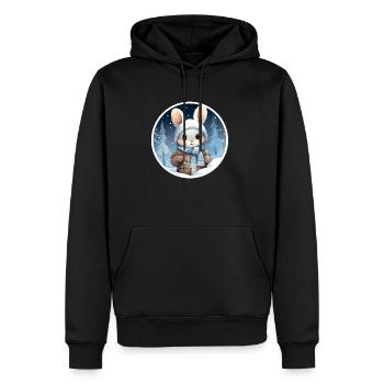 Warm eingepacktes niedliches Häschen im Winterwald - Männer Premium Bio Hoodie - Schwarz - Vorne - Nico (187cm)