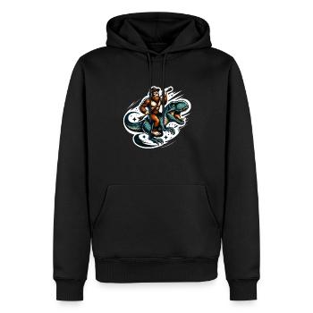 Bigfoot équitation T-Rex préhistorique dinosaure rodéo - Sweat à capuche Premium bio Homme - noir - Devant - Nico (187cm)