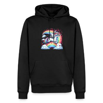 Einhorn Valentinstag Regenbogenherzen Fantasie - Männer Premium Bio Hoodie - Schwarz - Vorne - Nico (187cm)