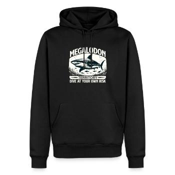 Megalodon-Territorium-Warnung | Tauchen mit Haien im Ozean - Männer Premium Bio Hoodie - Schwarz - Vorne - Nico (187cm)