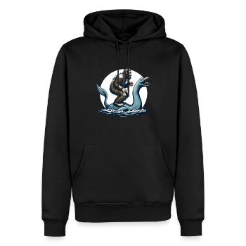 Bigfoot Sasquatch chevauchant le monstre du Loch Ness - Sweat à capuche Premium bio Homme - noir - Devant - Nico (187cm)
