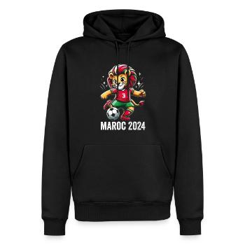 Maroc 2024 Maillot Lion Marocain Supporter Foot - Sweat à capuche Premium bio Homme - noir - Devant - Nico (187cm)