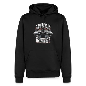 Musculation Baltringue Workout Motivation Fitness - Sweat à capuche Premium bio Homme - noir - Devant - Nico (187cm)