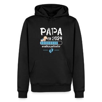 Cadeau Papa Annonce Grossesse Futur Père 2024 - Sweat à capuche Premium bio Homme - noir - Devant - Nico (187cm)