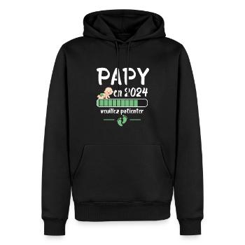 Papy Annonce Grossesse Futur Grand Père 2024 - Sweat à capuche Premium bio Homme - noir - Devant - Nico (187cm)