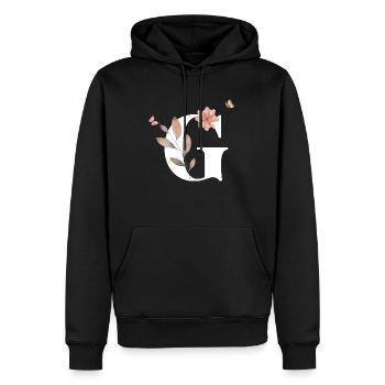 Lettre g fleurs sauvages aquarelles - Sweat à capuche Premium bio Homme - noir - Devant - Nico (187cm)