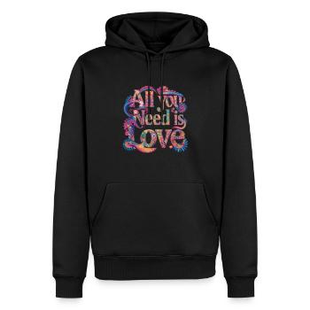 All You Need Is Love Hippie Flower Retro 60s 70s - Sweat à capuche Premium bio Homme - noir - Devant - Nico (187cm)