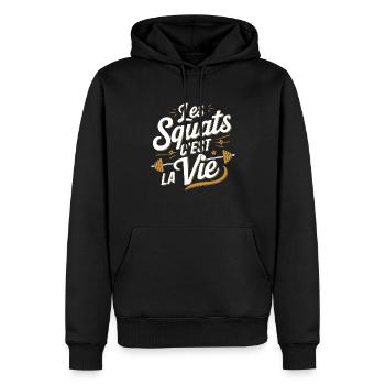Kniebeugen sind das Leben Bodybuilding Fitness - Männer Premium Bio Hoodie - Schwarz - Vorne - Nico (187cm)