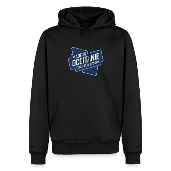 Hergestellt in Okzitanien, getestet und für gut befunden - Männer Premium Bio Hoodie - Schwarz - Vorne - Nico (187cm)