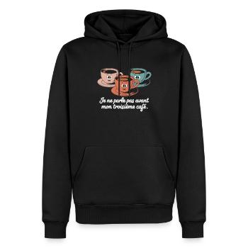 Ich spreche erst mit meinem dritten Kaffee - Männer Premium Bio Hoodie - Schwarz - Vorne - Nico (187cm)