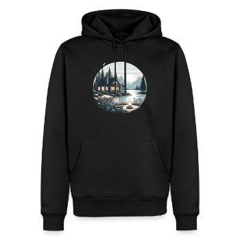 Sunset Cabin - Men’s Premium Organic Hoodie - black - Front - Nico (187cm)