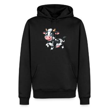 Vache heureuse - Sweat à capuche Premium bio Homme - noir - Devant - Nico (187cm)
