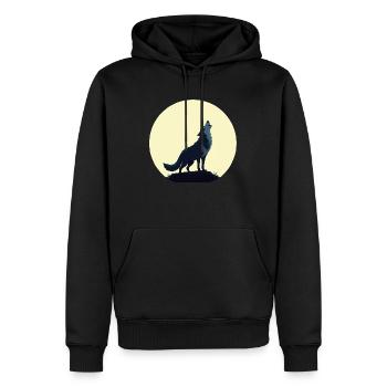 Loup hurlant devant la pleine lune - Sweat à capuche Premium bio Homme - noir - Devant - Nico (187cm)