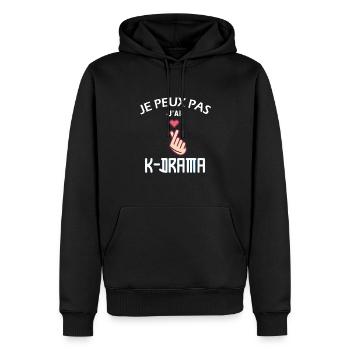 je peux pas j'ai k-drama - Sweat à capuche Premium bio Homme - noir - Devant - Nico (187cm)