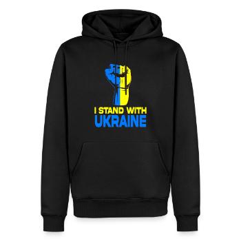 Je soutiens l’Ukraine - Sweat à capuche Premium bio Homme - noir - Devant - Nico (187cm)