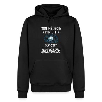 Humour Rugby Maladie Incurable - Sweat à capuche Premium bio Homme - noir - Devant - Nico (187cm)