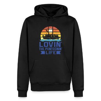 Vintage Life Pontoon Captain Boat Sunset - Männer Premium Bio Hoodie - Schwarz - Vorne - Nico (187cm)