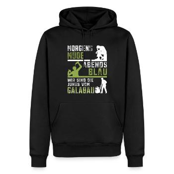 Galabau Galabauer bei der Arbeit - Männer Premium Bio Hoodie - Schwarz - Vorne - Nico (187cm)