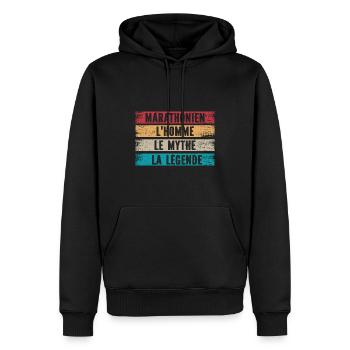 Marathon Marathonien Homme Mythe Légende Humour - Sweat à capuche Premium bio Homme - noir - Devant - Nico (187cm)