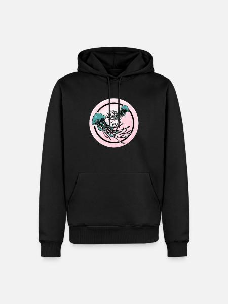 Schönes Quallen Design in Grün / Pink Unterwasser - Herre Premium økologisk hoodie - sort