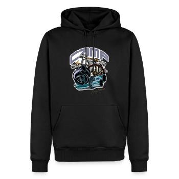 Unsere Liebe zu Autos und Motoren. - Männer Premium Bio Hoodie - Schwarz - Vorne - Nico (187cm)