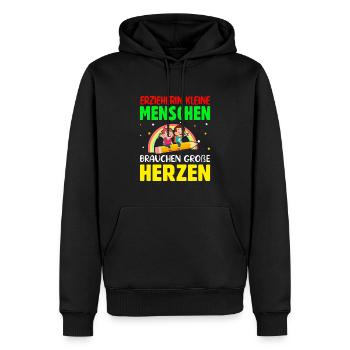 Erzieherin kleine Menschen brauchen große Herzen - Männer Premium Bio Hoodie - Schwarz - Vorne - Nico (187cm)