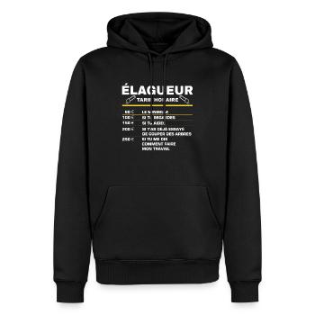 Humour élagueur tarif horaire cadeau - Sweat à capuche Premium bio Homme - noir - Devant - Nico (187cm)