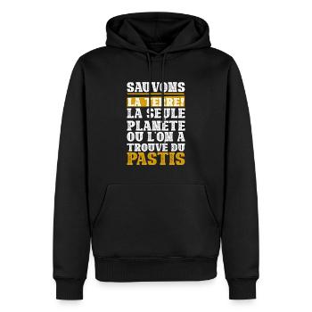 Pastis Apéro Climat Réchauffement Protection - Sweat à capuche Premium bio Homme - noir - Devant - Nico (187cm)