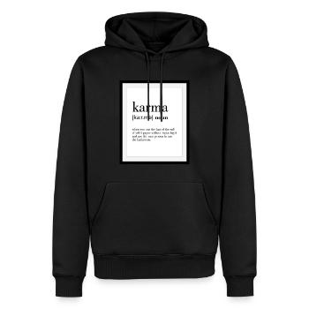 KARMA - Männer Premium Bio Hoodie - Schwarz - Vorne - Nico (187cm)