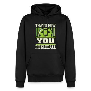 Paddleball Pickleball Geschenkidee - Männer Premium Bio Hoodie - Schwarz - Vorne - Nico (187cm)