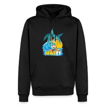 Insel Haiti weißer Hai mit Ukulele, Gitarrenhai - Männer Premium Bio Hoodie - Schwarz - Vorne - Nico (187cm)