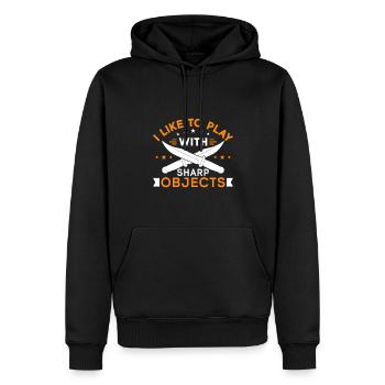 Messerwurfscheibe Geschenk Messerwerfer - Männer Premium Bio Hoodie - Schwarz - Vorne - Nico (187cm)