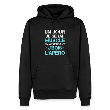 Humour homme cadeau papa - Sweat à capuche Premium bio Homme - noir - Devant - Nico (187cm)