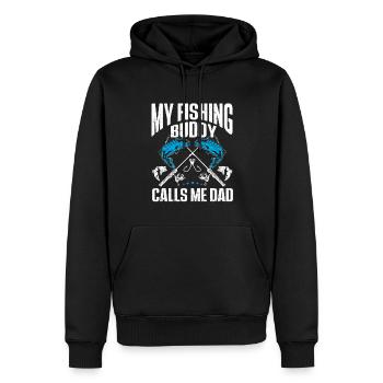 Mon compagnon de pêche m’appelle Papa Pêcheur Pêche - Sweat à capuche Premium bio Homme - noir - Devant - Nico (187cm)