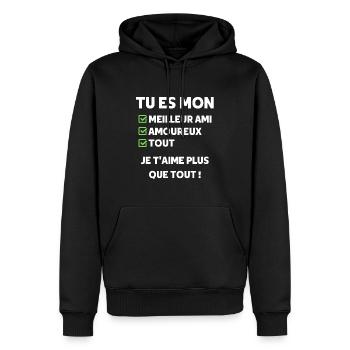 je t'aime plus que tout cadeau saint valentin - Sweat à capuche Premium bio Homme - noir - Devant - Nico (187cm)