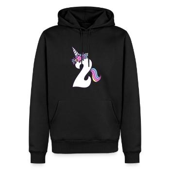 2ème anniversaire fille 2 ans Petite Licorne - Sweat à capuche Premium bio Homme - noir - Devant - Nico (187cm)