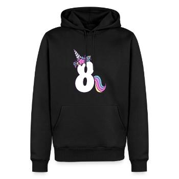 8ème anniversaire fille 8 ans Petite Licorne - Sweat à capuche Premium bio Homme - noir - Devant - Nico (187cm)